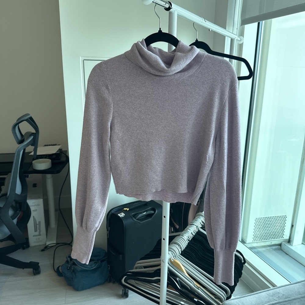 Aritzia Purple Turtleneck Crop Wool Blend Sweater